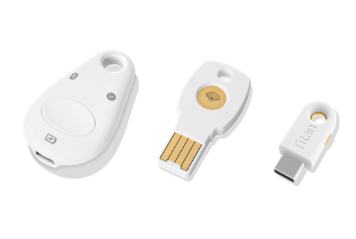Three physical security keys in different connector formats